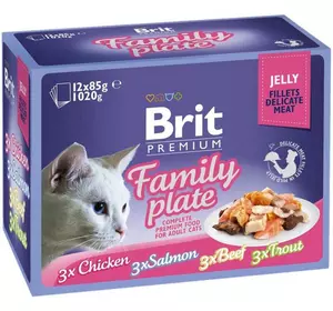 Набір паучів для котів Бріт Brit Premium сімейна тарілка в желе 12 шт х 85 г Набір паучів для котів Бріт Brit Premium сімейна тарілка в желе 12 шт х 85 г