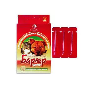 Краплі Бар'єр - супер для собак і котів (3 шт по 1 мл) Краплі Бар'єр - супер для собак і котів (3 шт по 1 мл)