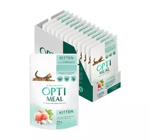 Вологий корм для кошенят Оптіміл Optimeal з куркою в соусі (блок 12 шт x 85 г) Вологий корм для кошенят Оптіміл Optimeal з куркою в соусі (блок 12 шт x 85 г)