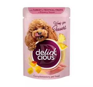 Вологий корм для дорослих собак Delickcious пластівці з індичкою та тропічними фруктами у вершковому соусі, 80 г Вологий корм для дорослих собак Delickcious пластівці з індичкою та тропічними фруктами у вершковому соусі, 80 г