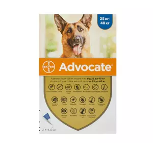 Краплі Адвокат для собак вагою від 25 до 40 кг ціна за №1 піпетку 4 мл BAYER Краплі Адвокат для собак вагою від 25 до 40 кг ціна за №1 піпетку 4 мл BAYER
