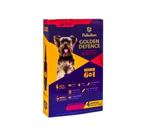 Краплі на холку Golden Defence (Голден дефенс) від паразитів для собак вагою до 4 кг 1 піпетка Palladium Краплі на холку Golden Defence (Голден дефенс) від паразитів для собак вагою до 4 кг 1 піпетка Palladium