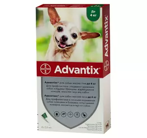 Адвантикс краплі для собак вагою до 4 кг (4 піпетки по 0.4 мл) Elanco Адвантикс краплі для собак вагою до 4 кг (4 піпетки по 0.4 мл) Elanco