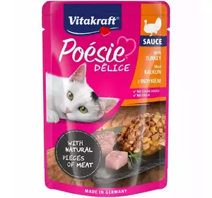 Повнораціонний вологий корм для котів Вітакрафт Vitakraft Poésie Délice з індичкою в соусі, 85 г Повнораціонний вологий корм для котів Вітакрафт Vitakraft Poésie Délice з індичкою в соусі, 85 г