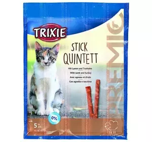 Ласощі палички для кішок Trixie TX-42723 Premio Stick Quintett з ягням та індичкою 5 шт х 5 г Ласощі палички для кішок Trixie TX-42723 Premio Stick Quintett з ягням та індичкою 5 шт х 5 г