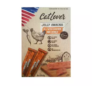Желейні снеки, ласощі Cat Lover з куркою та морквою для кішок (упаковка 8 шт по 10 г) Желейні снеки, ласощі Cat Lover з куркою та морквою для кішок (упаковка 8 шт по 10 г)