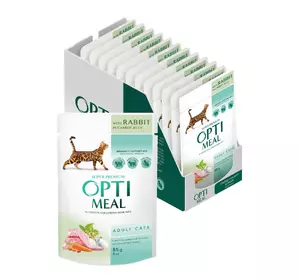 Вологий корм для дорослих котів Оптіміл Optimeal з кроликом у морквяному желе (блок 12 шт x 85 г) Вологий корм для дорослих котів Оптіміл Optimeal з кроликом у морквяному желе (блок 12 шт x 85 г)