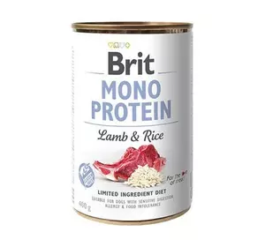 Вологий корм Бріт Brit Mono Protein Lamb & Rice з ягням і темним рисом 400 г