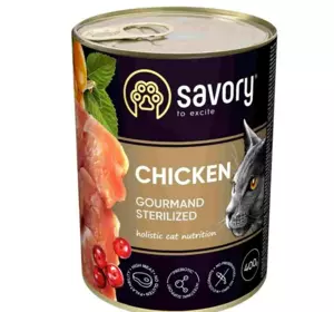 Вологий корм для котів Сейворі Savory Cat Can Adult Sterilised з куркою, 200 г Вологий корм для котів Сейворі Savory Cat Can Adult Sterilised з куркою, 200 г