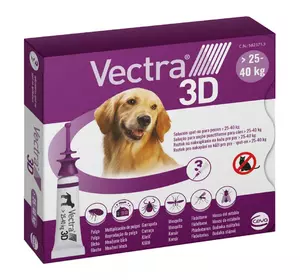 Vectra 3D (Вектра 3D) для собак вагою 25 - 40 кг (1 піпетка 4.7 мл), Ceva Франція термін 06.2026 Vectra 3D (Вектра 3D) для собак вагою 25 - 40 кг (1 піпетка 4.7 мл), Ceva Франція термін 06.2026