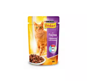 Корм для котів Friskies (Фрискис) в підливі з яловичиною та ягням 85 г Корм для котів Friskies (Фрискис) в підливі з яловичиною та ягням 85 г