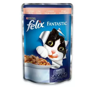 Вологий корм Фелікс Felix Fantastic консерви для кішок з лососем в желе 85 г, Purina