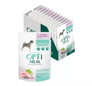 Вологий корм для дорослих собак Оптіміл Optimeal з кроликом та чорницею у соусі (блок 12 шт x 100 г) Вологий корм для дорослих собак Оптіміл Optimeal з кроликом та чорницею у соусі (блок 12 шт x 100 г)