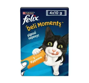 Ласощі для котів Фелікс Felix Deli Moments крем снеки зі смаком курки 4 шт х 10 г Ласощі для котів Фелікс Felix Deli Moments крем снеки зі смаком курки 4 шт х 10 г