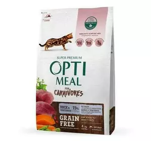 Беззерновий сухий корм Optimeal качкою та овочами для дорослих котів 4 кг