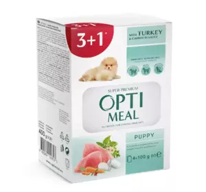 Набір вологого корму для цуценят Оптіміл Optimeal з індичкою та морквою у соусі (4 шт) Набір вологого корму для цуценят Оптіміл Optimeal з індичкою та морквою у соусі (4 шт)