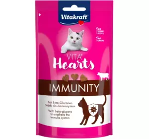 М'які ласощі сердечка для котів Вітакрафт Vitakraft Hearts Immunity з яловичиною та бета-глюканами для імунної системи, 40 г М'які ласощі сердечка для котів Вітакрафт Vitakraft Hearts Immunity з яловичиною та бета-глюканами для імунної системи, 40 г