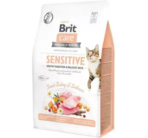 Сухий корм для вибагливих котів Бріт Brit Care Cat GF Sensitive Digestion&Delicate Taste з індичкою та лососем, 400 г Сухий корм для вибагливих котів Бріт Brit Care Cat GF Sensitive Digestion&Delicate Taste з індичкою та лососем, 400 г