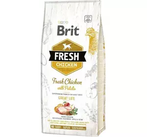 Сухий корм для дорослих собак Бріт Brit Fresh Great Life з куркою та картоплею, 12 кг