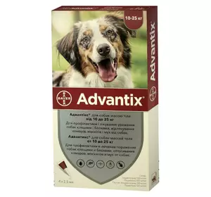 Адвантикс краплі для собак вагою від 10 до 25 кг (4 піпетки по 2.5 мл) Elanco (термін до 02.2026 р) Адвантикс краплі для собак вагою від 10 до 25 кг (4 піпетки по 2.5 мл) Elanco (термін до 02.2026 р)