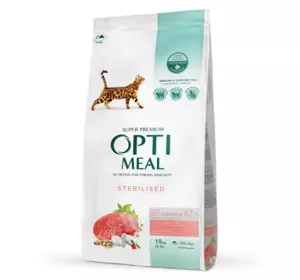 Сухий корм Optimeal з високим вмістом яловичини та сорго для стерелізованих кішок 10 кг