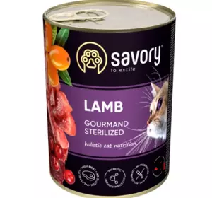 Вологий корм для котів Сейворі Savory Cat Can Adult Sterilised з ягням, 400 г Вологий корм для котів Сейворі Savory Cat Can Adult Sterilised з ягням, 400 г