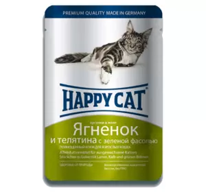 Консервований (вологий) корм Happy Cat з яловичиною та бараниною для кішок (шматочки в соусі), 100 г Консервований (вологий) корм Happy Cat з яловичиною та бараниною для кішок (шматочки в соусі), 100 г
