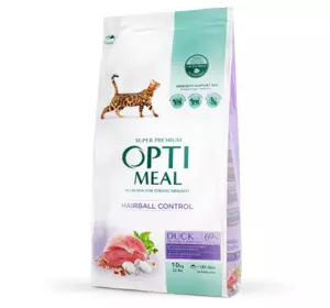 Сухий корм Optimeal для котів з ефектом виведення шерсті качка 10 кг