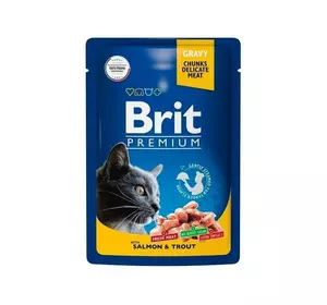 Вологий корм Бріт Brit Premium Шматочки з лососем і фореллю для котів 100 г Вологий корм Бріт Brit Premium Шматочки з лососем і фореллю для котів 100 г