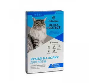 Краплі на холку ULTRA PROTECT (Ультра протект) №1 піпетка 1 мл для котів вагою 4 - 8 кг Palladium Краплі на холку ULTRA PROTECT (Ультра протект) №1 піпетка 1 мл для котів вагою 4 - 8 кг Palladium