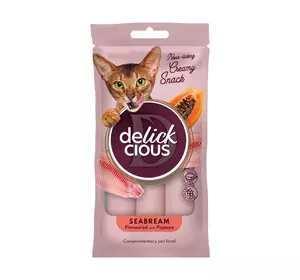 Крем-снеки для котів Делікшес Delickcious дорада з додаванням папаї ласощі для котів (4 шт х 15 г) Крем-снеки для котів Делікшес Delickcious дорада з додаванням папаї ласощі для котів (4 шт х 15 г)