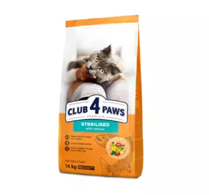 Повнораціонний сухий корм для кішок Club 4 Paws (Клуб 4 Лапи) для стерелізовних котів з лососем, 14 кг Повнораціонний сухий корм для кішок Club 4 Paws (Клуб 4 Лапи) для стерелізовних котів з лососем, 14 кг