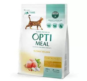 Сухий корм Оптиміл Optimeal для дорослих котів зі смаком курки, 200 г Сухий корм Оптиміл Optimeal для дорослих котів зі смаком курки, 200 г