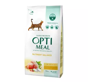 Сухий корм Оптиміл Optimeal для дорослих котів зі смаком курки, 1.5 кг Сухий корм Оптиміл Optimeal для дорослих котів зі смаком курки, 1.5 кг