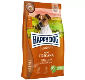 Сухий корм Happy Dog Sens Mini Toscana для собак малих порід з качкою та лососем, 4 кг Сухий корм Happy Dog Sens Mini Toscana для собак малих порід з качкою та лососем, 4 кг