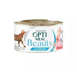 Консерва для дорослих кішок Optimeal Beauty (Оптіміл) з тунцем і кільцями кальмарів у соусі для догляду за шерстю/зубами, 70 г Консерва для дорослих кішок Optimeal Beauty (Оптіміл) з тунцем і кільцями кальмарів у соусі для догляду за шерстю/зубами, 70 г