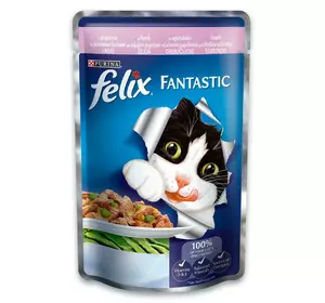 Вологий корм Фелікс Felix Fantastic консерви для кішок з фореллю і зеленими бобами в желе 85 г, Purina