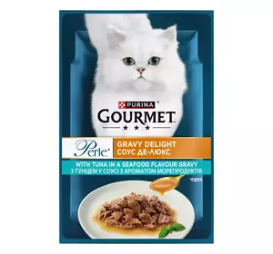 Консерви для кішок Gourmet Perle вологий корм міні філе у соусі з тунцем, 85 г Консерви для кішок Gourmet Perle вологий корм міні філе у соусі з тунцем, 85 г
