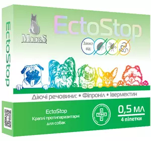 Краплі ЕктоСтоп Modes протипаразитарні для собак вагою до 4 кг (4 шт по 0.5 мл) Краплі ЕктоСтоп Modes протипаразитарні для собак вагою до 4 кг (4 шт по 0.5 мл)