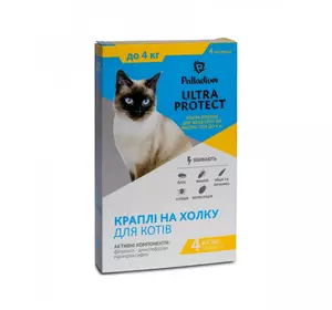 Краплі на холку Ultra Protect від бліх і кліщів для кішок вагою до 4 кг №1 піпетка Краплі на холку Ultra Protect від бліх і кліщів для кішок вагою до 4 кг №1 піпетка