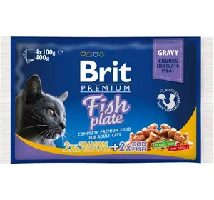 Корм Brit Влажный корм для кошек Brit Premium Cat pouch Рыбная тарелка в желе 4x100 г