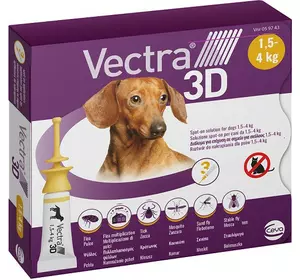 Vectra 3D (Вектра 3D) для собак вагою 1.5 - 4 кг (1 піпетка 0.8 мл) Ceva Франція Vectra 3D (Вектра 3D) для собак вагою 1.5 - 4 кг (1 піпетка 0.8 мл) Ceva Франція