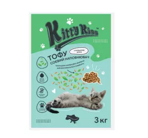 Наповнювач Кіті Кіс Kitty Kiss Тофу соєвий для котів з м'ятою, 3 кг Наповнювач Кіті Кіс Kitty Kiss Тофу соєвий для котів з м'ятою, 3 кг