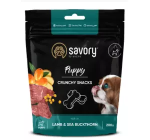 Хрумкі ласощі для цуценят Сейворі Savory Puppy для здорового росту з ягням та обліпихою 200 г Хрумкі ласощі для цуценят Сейворі Savory Puppy для здорового росту з ягням та обліпихою 200 г
