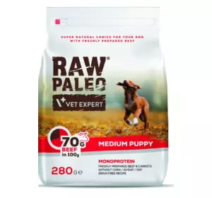 Сухий корм для щенят Vet Expert Raw Paleo Puppy Medium Beef з яловичиною 280г