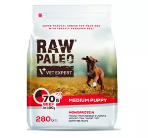 Сухий корм для щенят Vet Expert Raw Paleo Puppy Medium Beef з яловичиною, 280 г Сухий корм для щенят Vet Expert Raw Paleo Puppy Medium Beef з яловичиною, 280 г