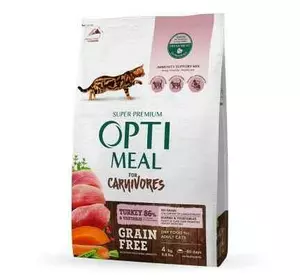 Беззерновий сухий корм Optimeal з індичкою та овочами для дорослих котів 4 кг
