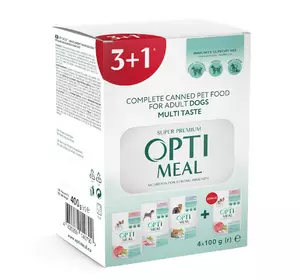 Набір повнораціонного вологого корму Оптіміл Optimeal Adult Dogs Multi Taste для дорослих собак з різними смаками (4 шт) Набір повнораціонного вологого корму Оптіміл Optimeal Adult Dogs Multi Taste для дорослих собак з різними смаками (4 шт)