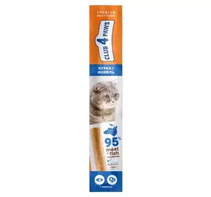 М'ясна паличка для котів CLUB 4 PAWS (Клуб 4 Лапи) з куркою та фореллю 1 шт (5 г) М'ясна паличка для котів CLUB 4 PAWS (Клуб 4 Лапи) з куркою та фореллю 1 шт (5 г)