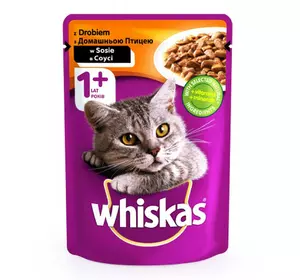 Вологий корм Whiskas (Віскас) консерва для кішок з домашньою птицею в соусі 85 г Вологий корм Whiskas (Віскас) консерва для кішок з домашньою птицею в соусі 85 г